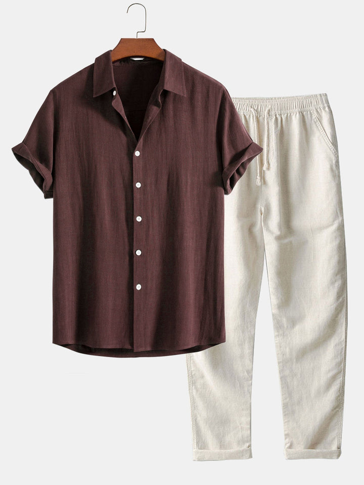 Camicia a maniche corte e pantaloni di lino set estivo per uomo