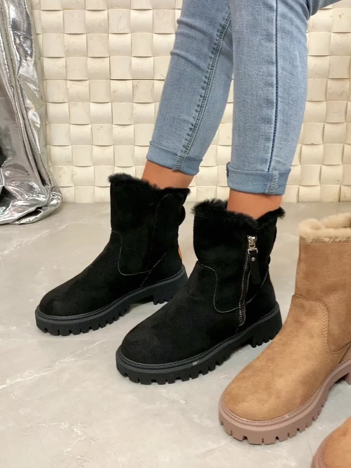 Elegante Wildleder-Stiefeletten mit Kunstfell für Damen | Ideal für Herbst/Winter