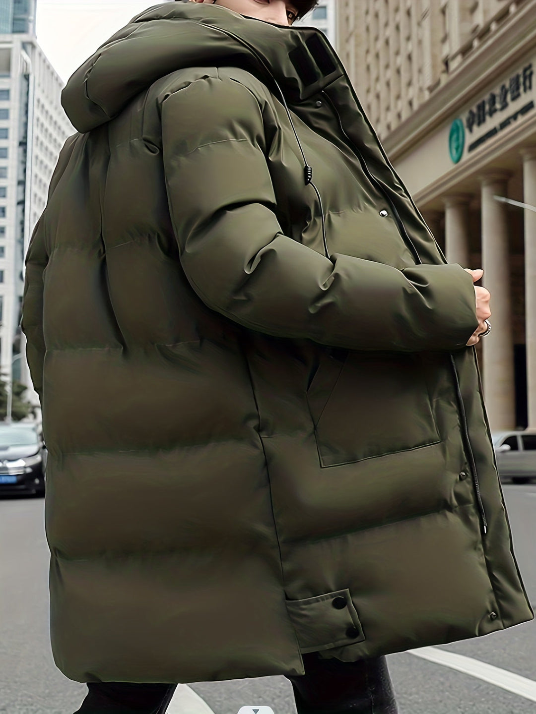 Manteau d'hiver à capuche mi-long chaud pour hommes | Parfait pour les activités de plein air