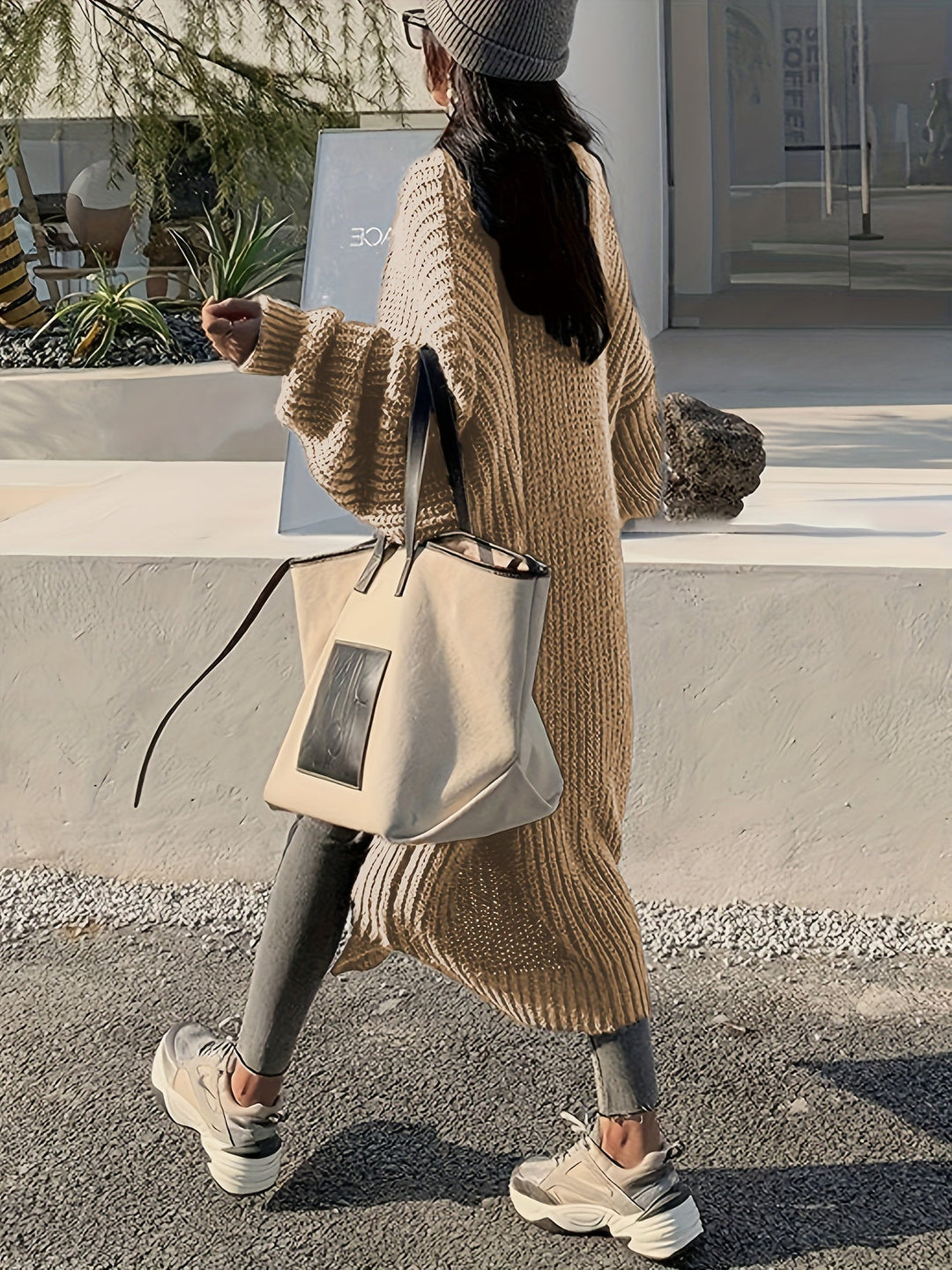 Lässiger Lange Aufgenähte Taschen Wolle Strickjacke Für Damen | Perfekt für Alltag