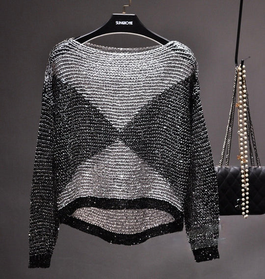 Top élégant à manches longues à paillettes – Brillance scintillante pour occasions spéciales