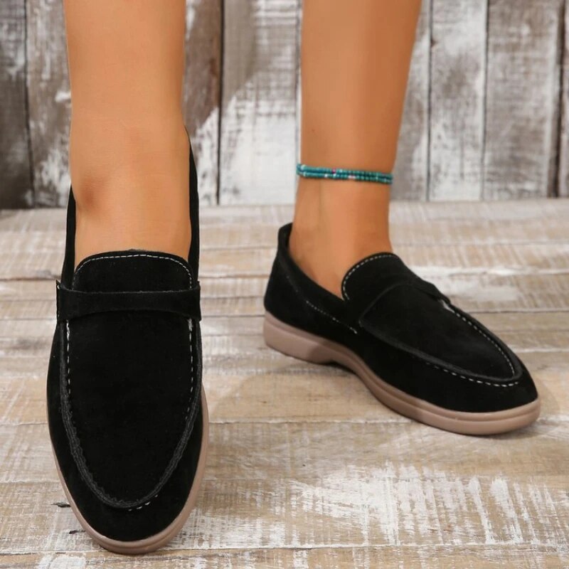Mocassins confortables pour femmes en daim – chaussures basses slip-on avec semelle flexible