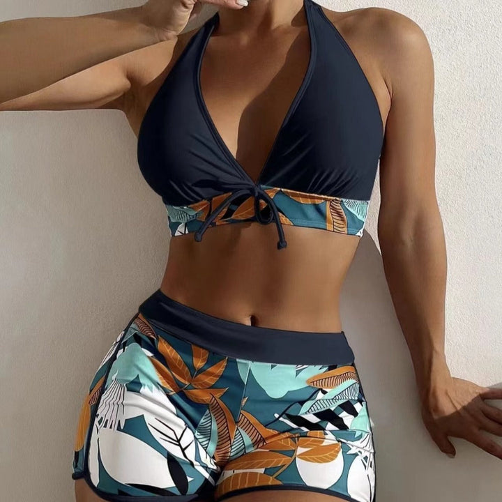 Set bikini sportivo da donna con pantaloncini a vita alta – Ideale per la spiaggia, il nuoto e le attività estive