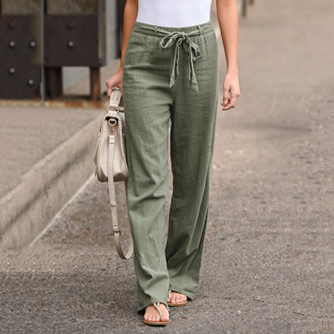 Pantalon léger en lin avec ceinture à nouer – Pantalon d'été aéré à jambes larges
