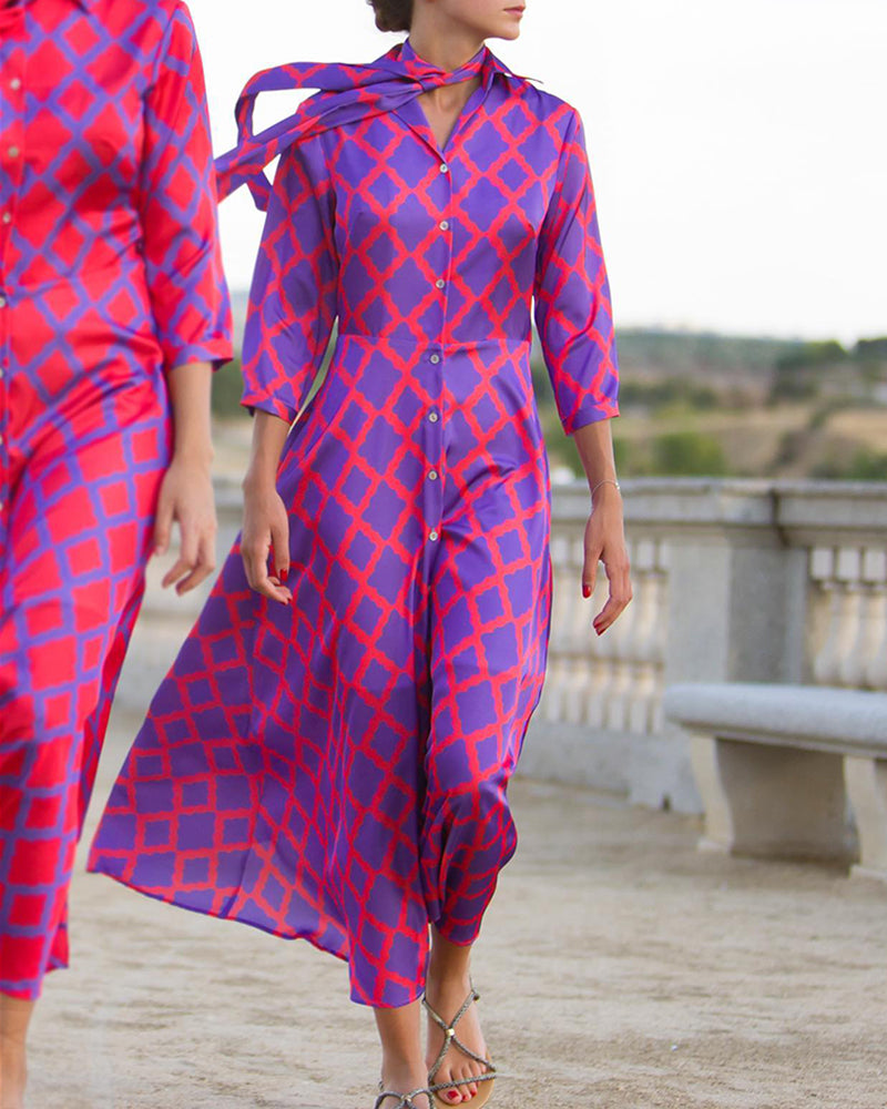 Abito camicia con scollo a V e maniche 3/4