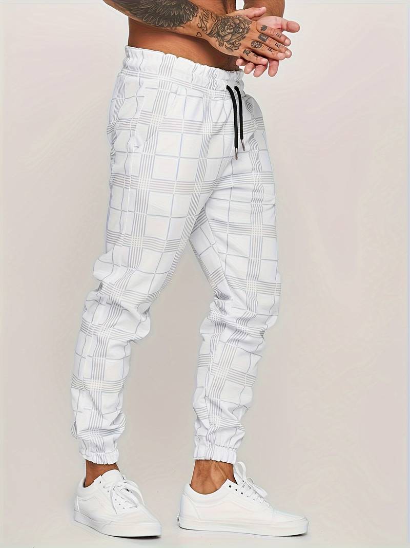 Pantalon de jogging homme à motif à carreaux – Pantalon d'entraînement slim fit avec poignets