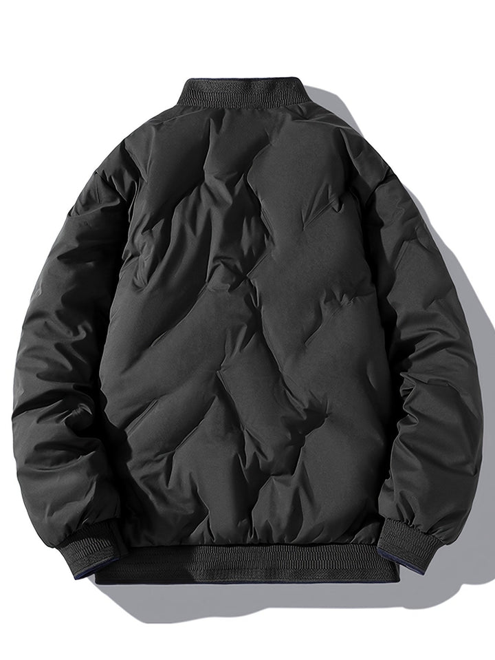 Veste d'hiver chaude à col baseball avec fermeture éclair, polaire unie avec poches pour hommes | Parfait pour les activités de plein air
