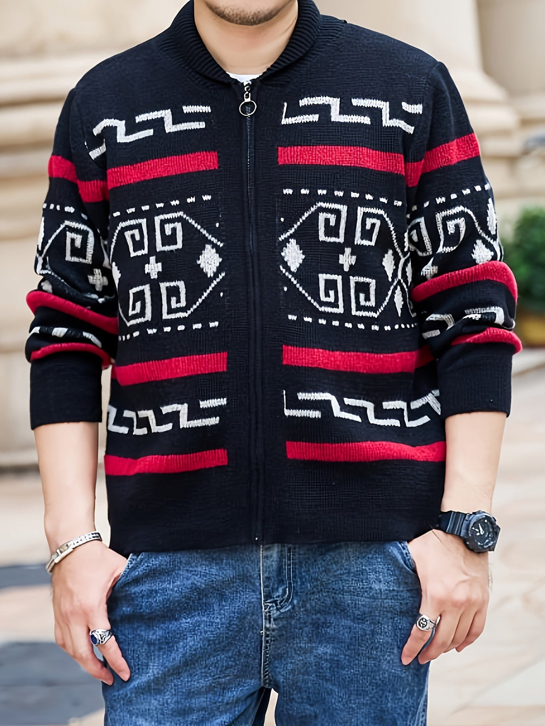 Rickie - Cardigan da uomo casual con cerniera lampo