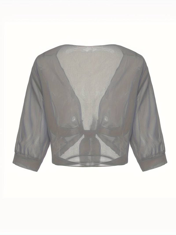 Bolero in chiffon da donna con nodo a fiocco – giacca corta trasparente per abiti da sera e outfit estivi
