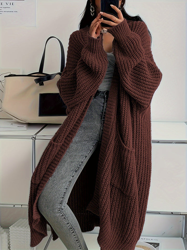 Lässiger Lange Aufgenähte Taschen Wolle Strickjacke Für Damen | Perfekt für Alltag