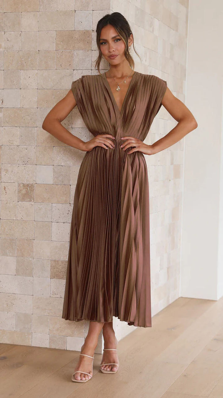 Robe Midi Élégante - Sans Manches - Décolleté V
