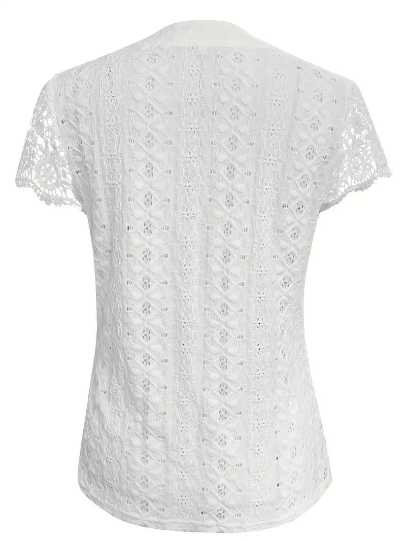 Camicetta estiva da donna con pizzo all'uncinetto e abbottonatura – Camicetta a maniche corte in stile boho per tutti i giorni, vacanze e tempo libero