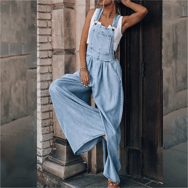Salopette da donna in denim – vestibilità ampia della gamba con vibrazione retrò