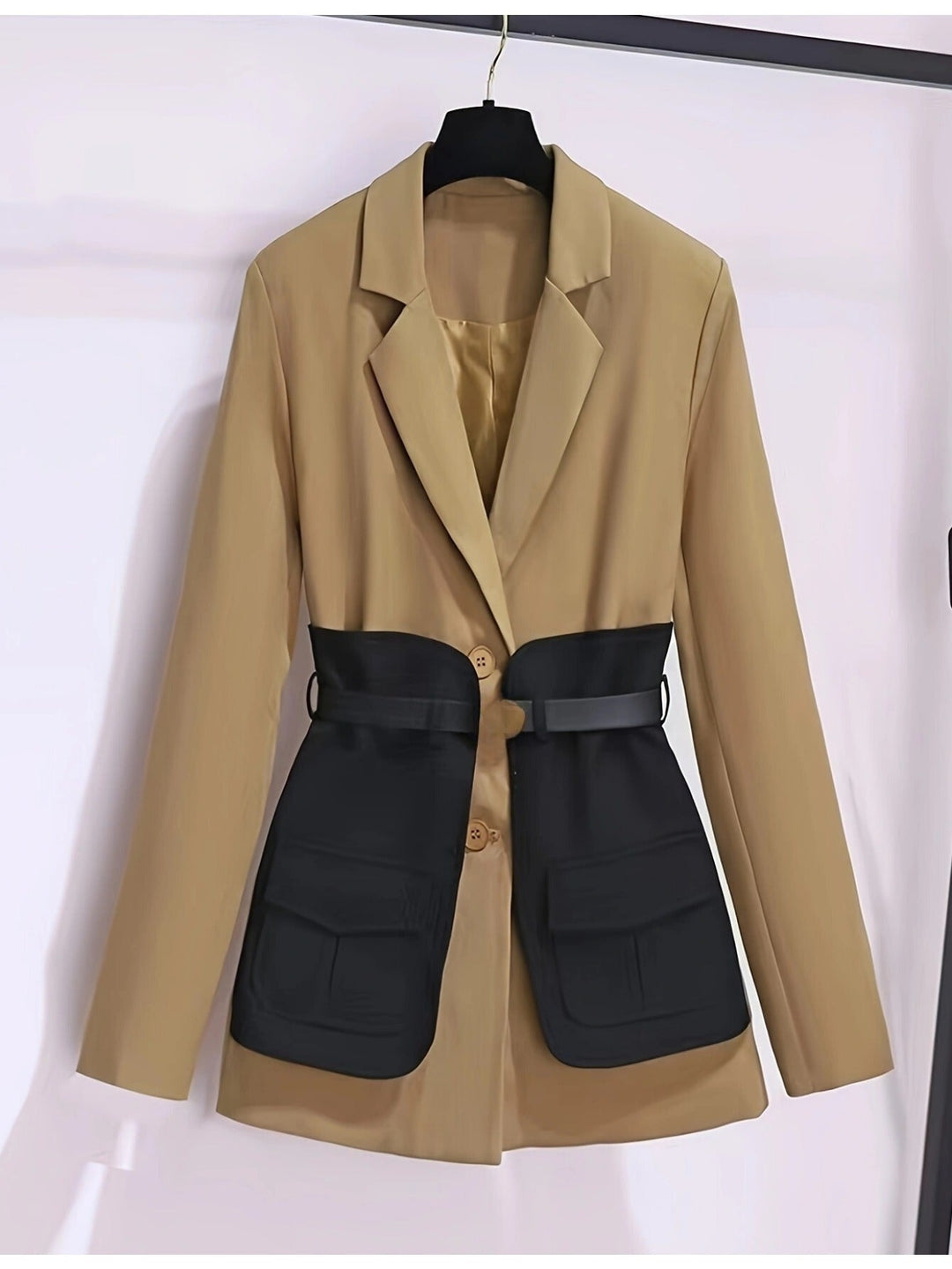 Eleganter, französisch inspirierter Trenchcoat mit Farbblock, britischem Stil und Polyesterstoff für Damen | Perfekt für legere Tage
