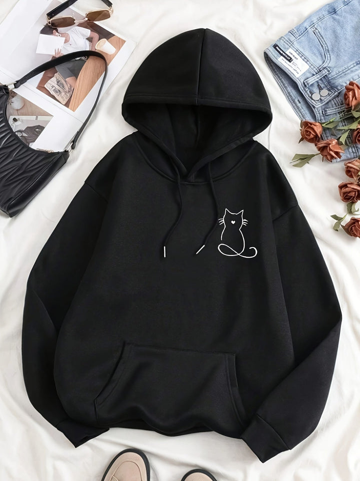 Stilvoller Sweat-Pullover-Hoodie mit Katzenprint für Women | Perfekt für lässige Tage