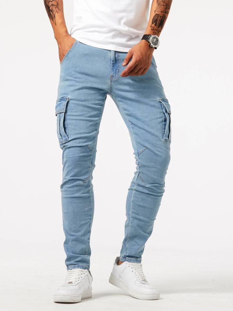 Herren Cargo Jeans Slim Fit mit Seitentaschen – Streetwear Hose für Freizeit & Alltag