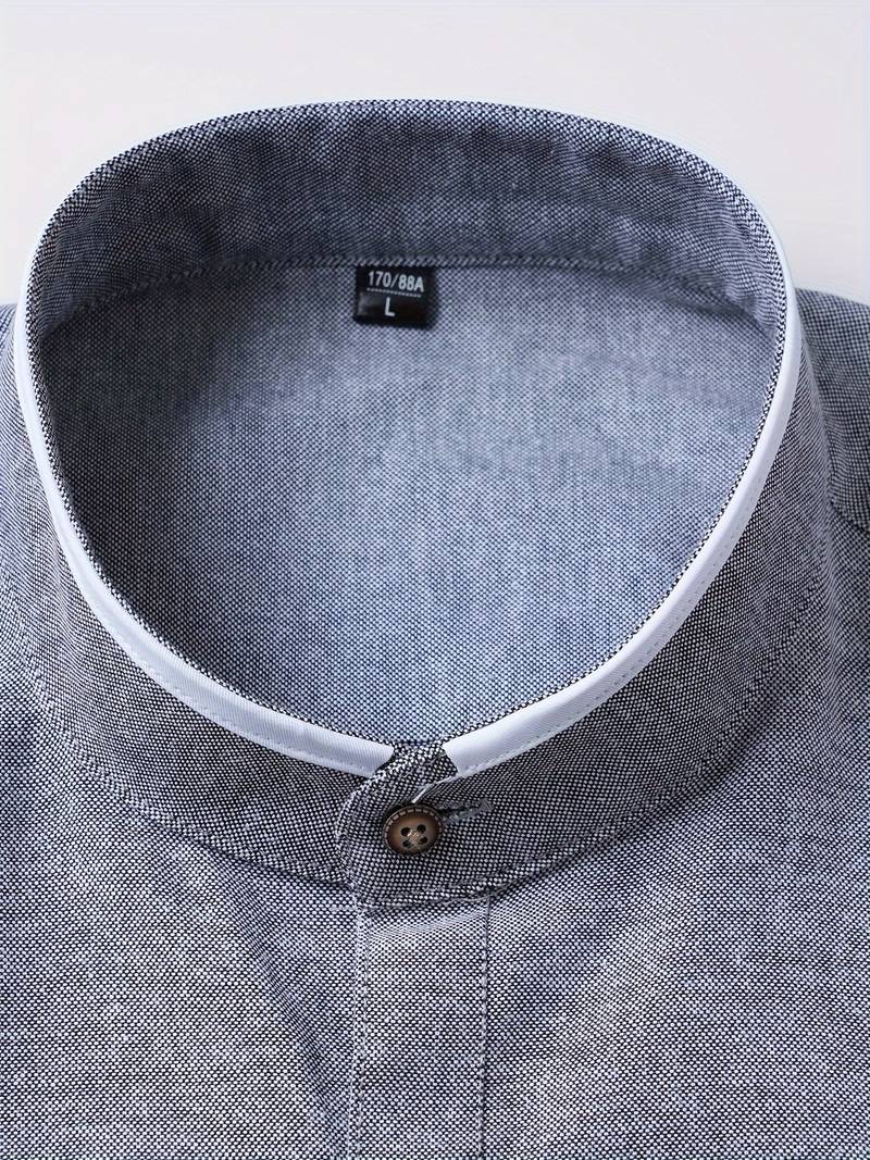 Chemise homme avec détails contrastés et col montant – Chemise à manches longues moderne pour affaires, quotidien et smart casual