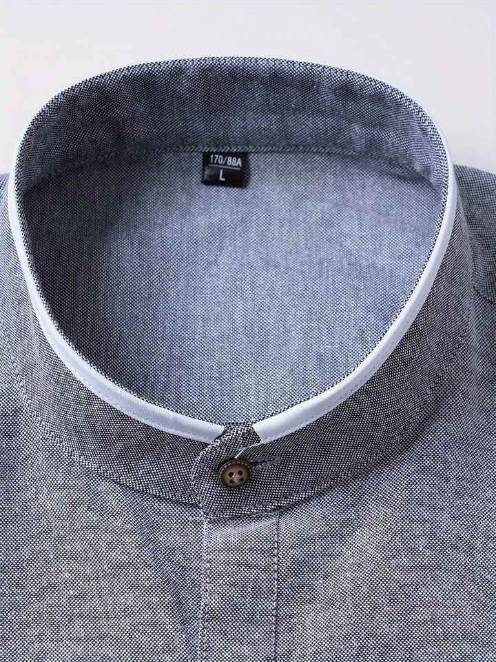 Chemise homme avec détails contrastés et col montant – Chemise à manches longues moderne pour affaires, quotidien et smart casual