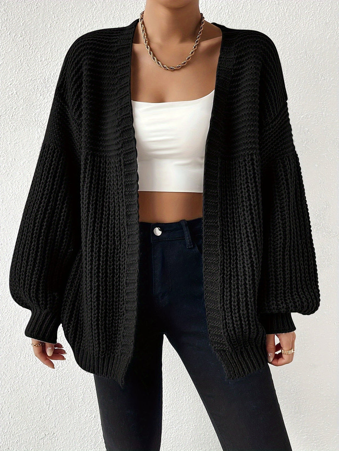 Lässiger gemütlicher grob gestrickter Drop-Shoulder Strickcardigan für Damen | Perfekt für Gemütliche Tage