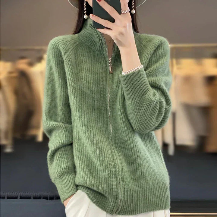 Wool knit jacket with zipper