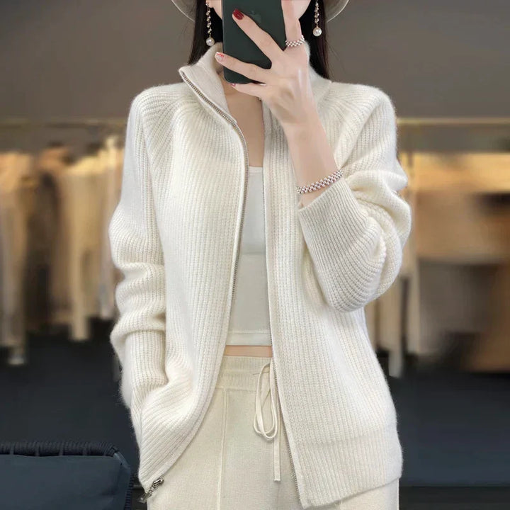 Wool knit jacket with zipper