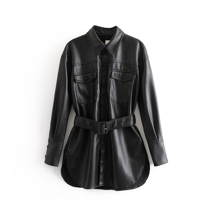 Casual Mittellange Lederjacke Mit Gürtel Für Damen | Perfekt für Casual Days