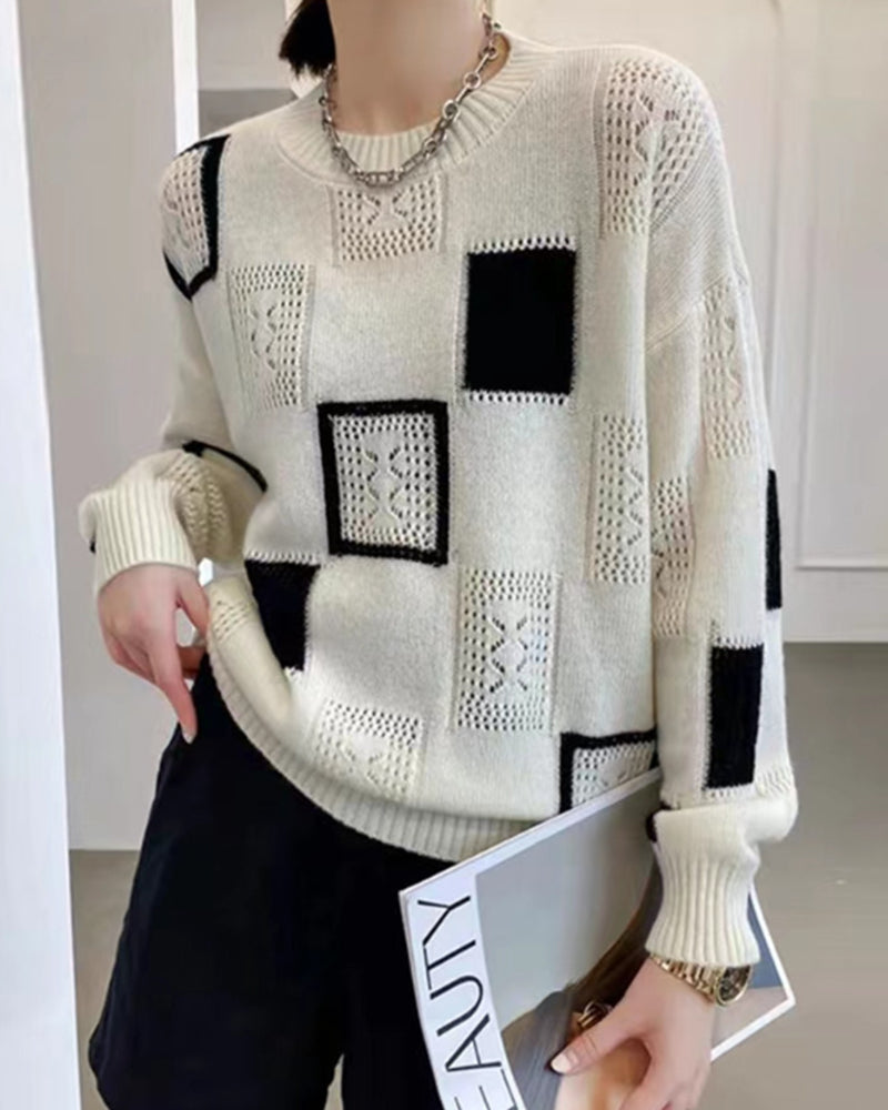 Pull en maille oversize avec motif graphique – Pull décontracté pour femmes pour l'automne et l'hiver