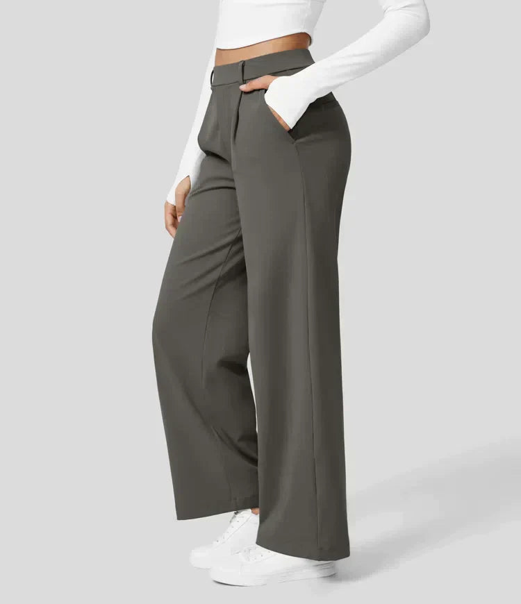 Elegante pantaloni da donna a gamba larga – vita alta, adatti per business e casual