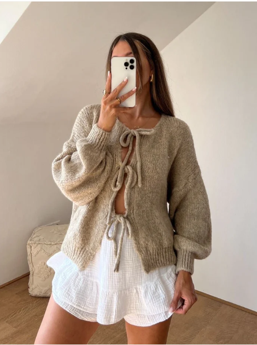 SYDNEY | Gilet tricoté pour femmes avec nœuds