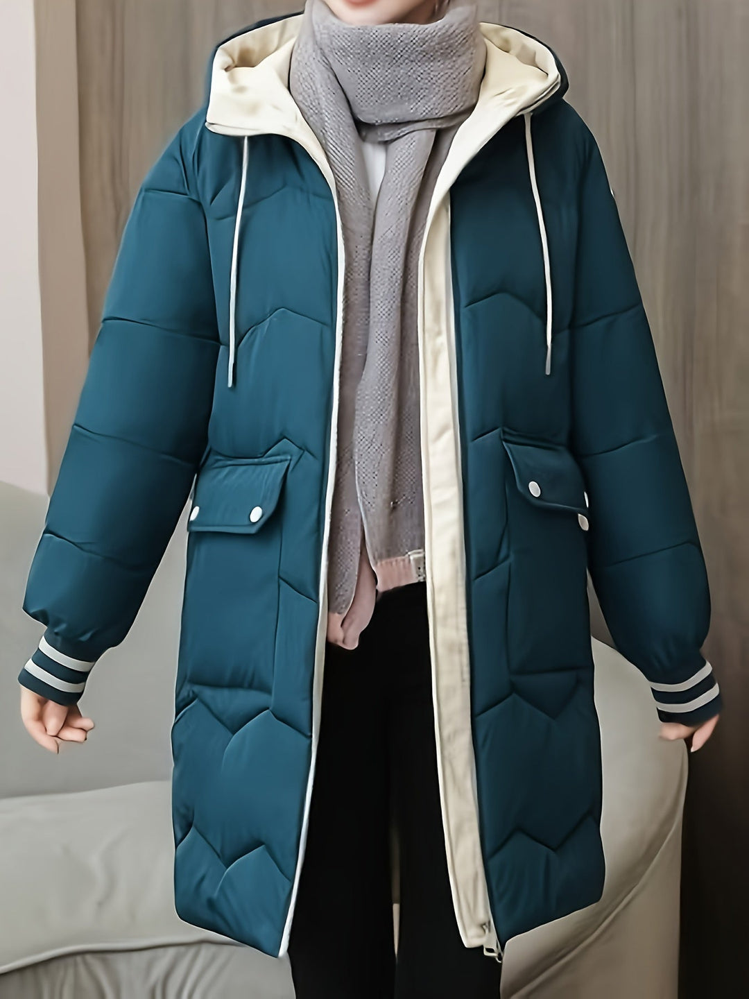 Modische warme Puffer-Winterjacke mit Kapuze für Damen | Perfekt für Winter