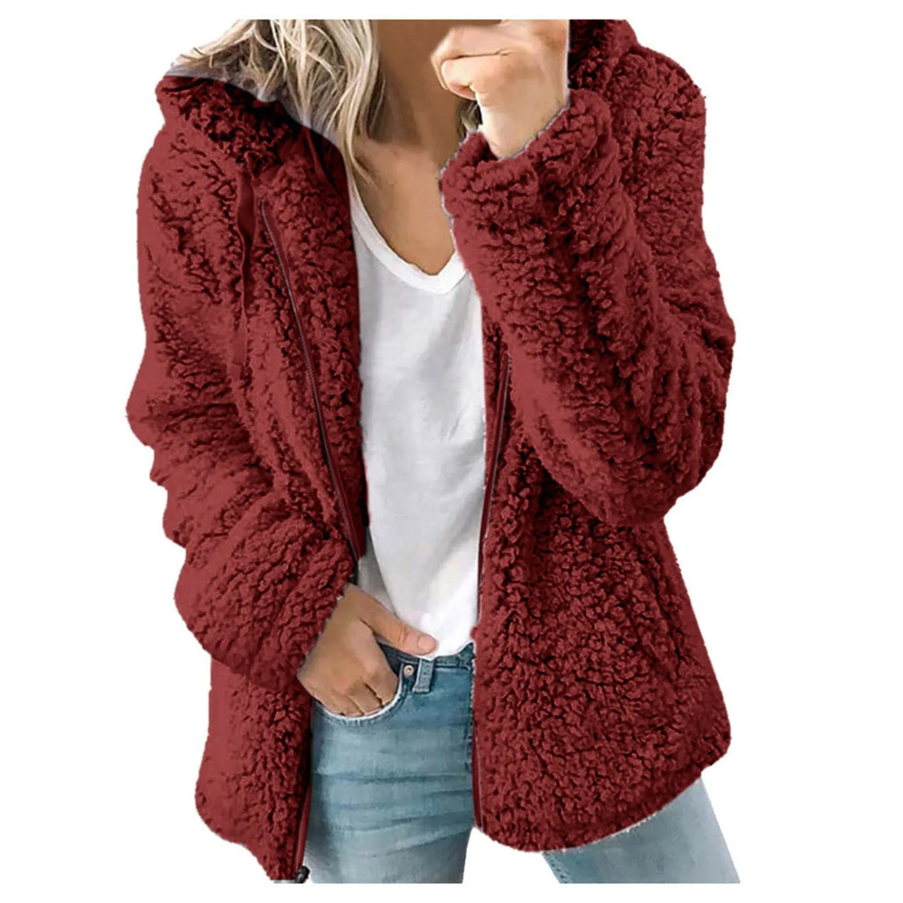 Veste en peluche avec capuche et fermeture éclair, gilet en polaire