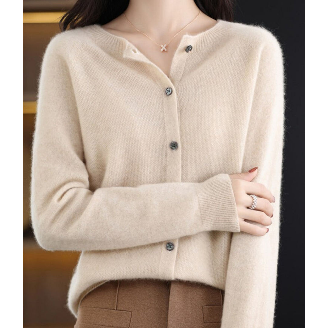 Cardigan en maille à col rond pour femmes en pure laine mérinos