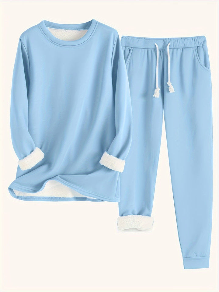 Comodo maglione termico e pantaloni da jogging tinta unita per donna | Perfetto per autunno/inverno