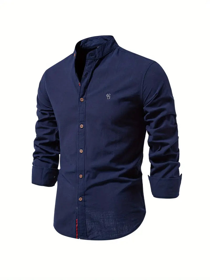 Chemise homme avec col montant – Chemise à manches longues slim fit pour affaires, loisirs et événements