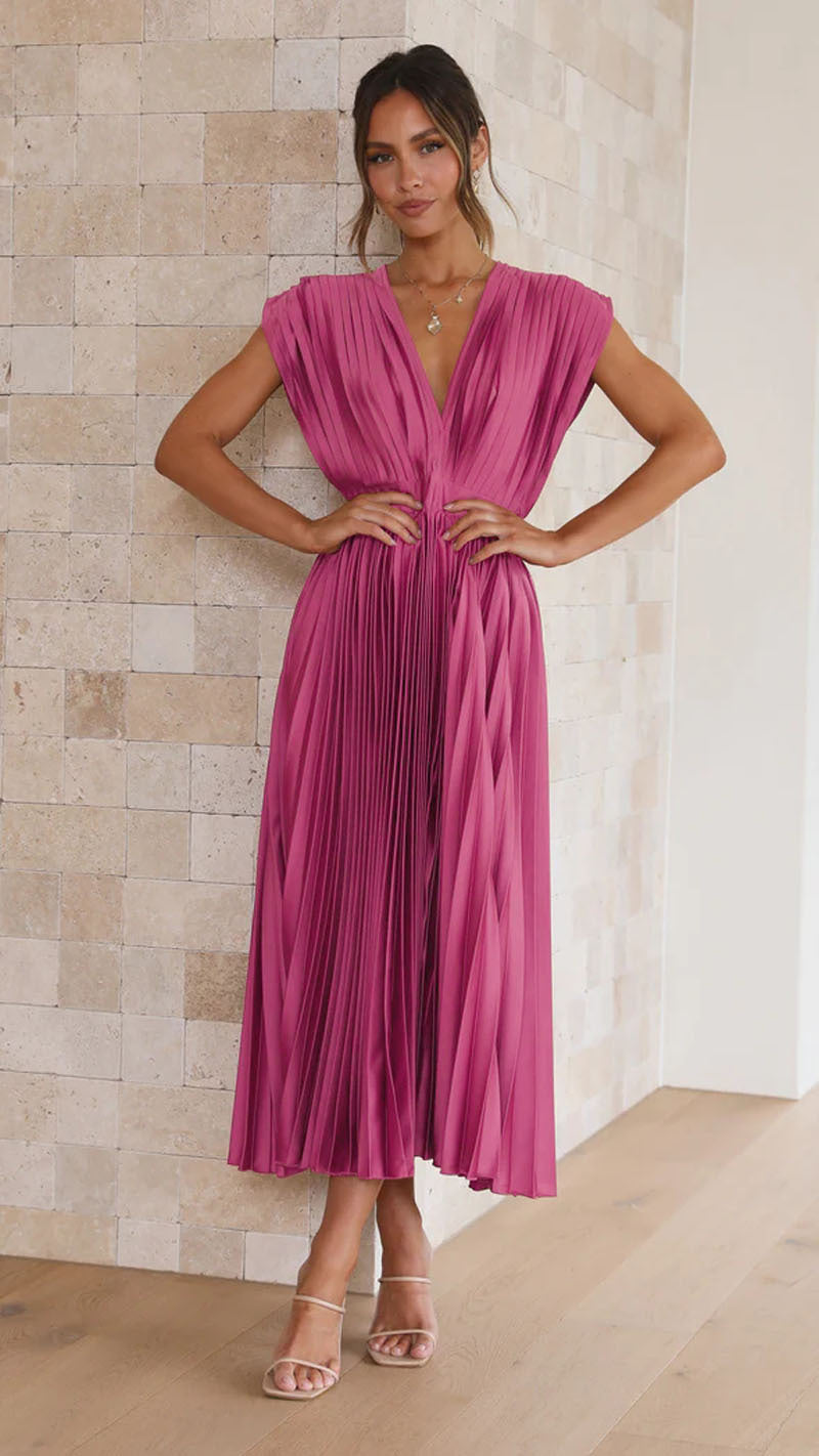 Robe Midi Élégante - Sans Manches - Décolleté V