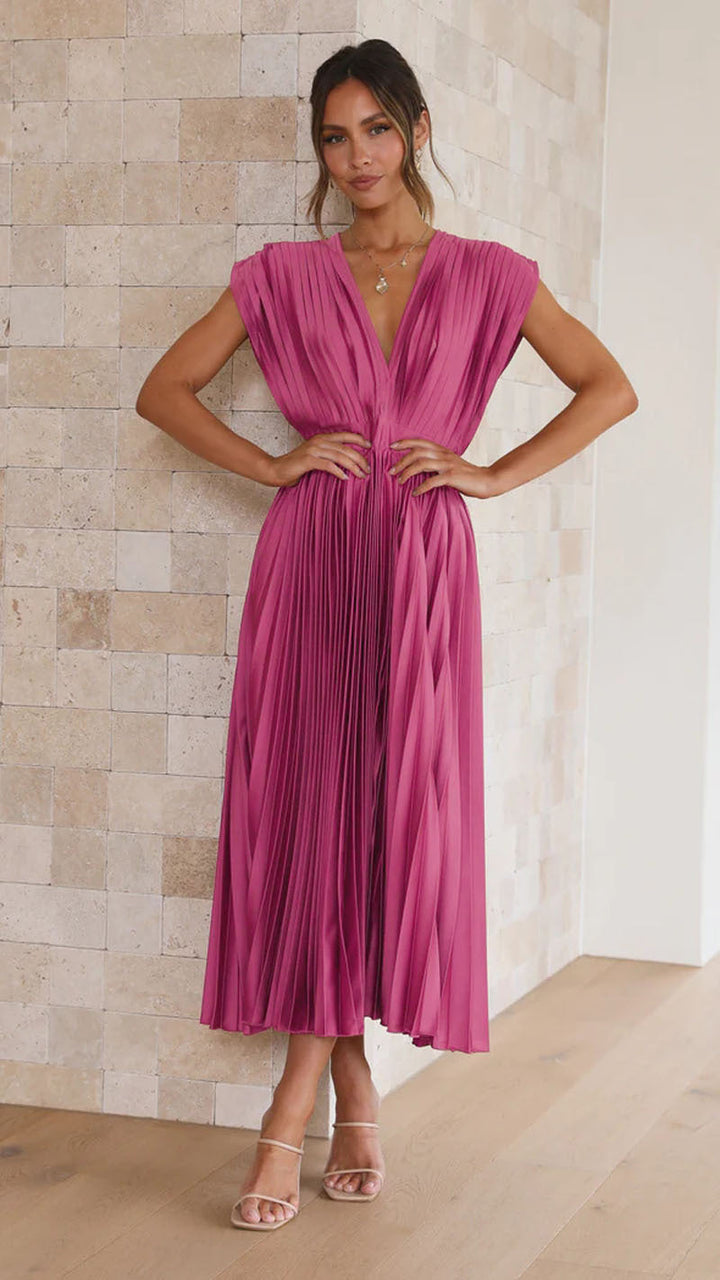 Robe Midi Élégante - Sans Manches - Décolleté V