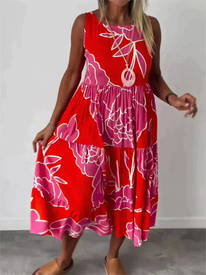 Ärmelloses Damen Midikleid mit Blumenmuster – Lockeres Sommerkleid im luftigen A-Linien-Schnitt