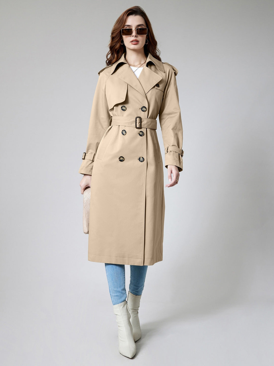 Trench-coat élégant en polyester uni tissé avec poches pour femmes | Idéal pour toutes les occasions