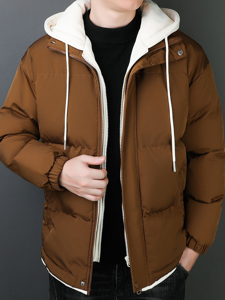 Veste d'hiver à capuche fausse deux pièces décontractée pour hommes | Parfait pour les activités de plein air