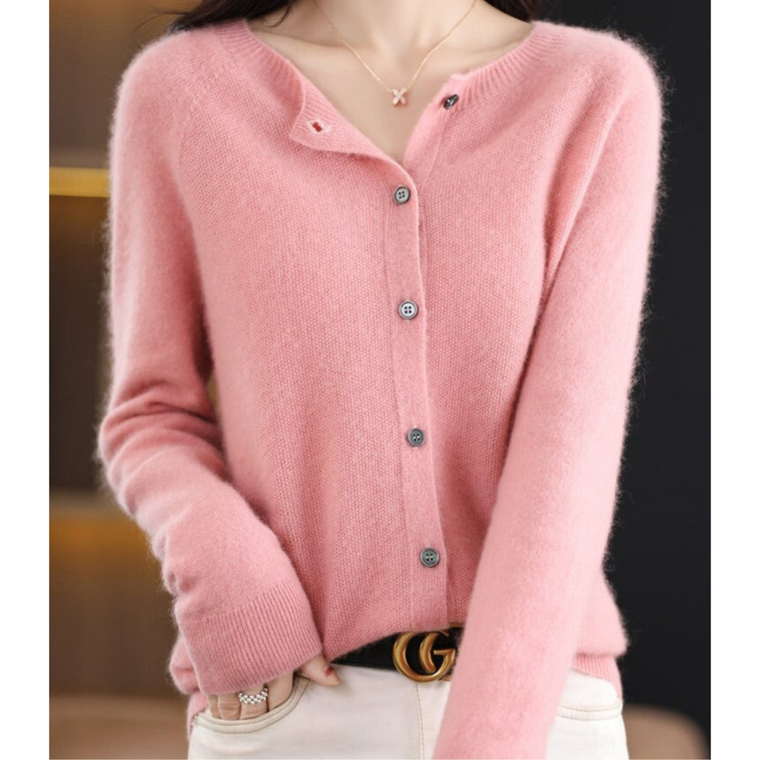 Cardigan en maille à col rond pour femmes en pure laine mérinos