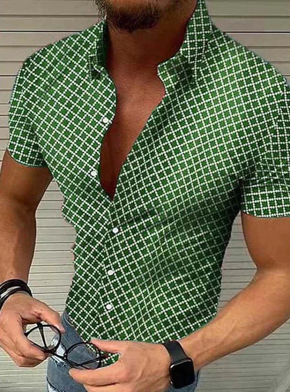 Chemise à manches courtes slim fit pour homme avec motif à carreaux – Chemise décontractée ajustée pour l'été, les fêtes et les vacances