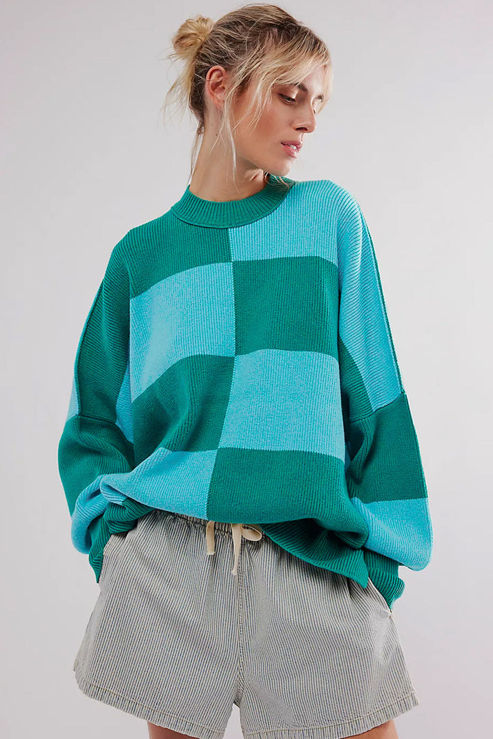 Klassischer Übergröße Strickpullover Mit Karomuster Für Frauen