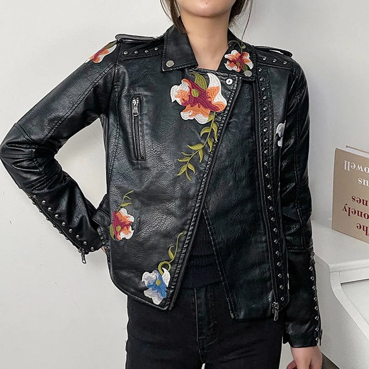 Canovi - Veste en cuir pour femmes avec accent clouté et motif floral