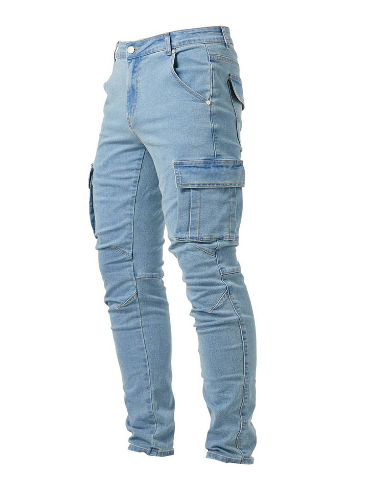 Herren Cargo Jeans Slim Fit mit Seitentaschen – Streetwear Hose für Freizeit & Alltag