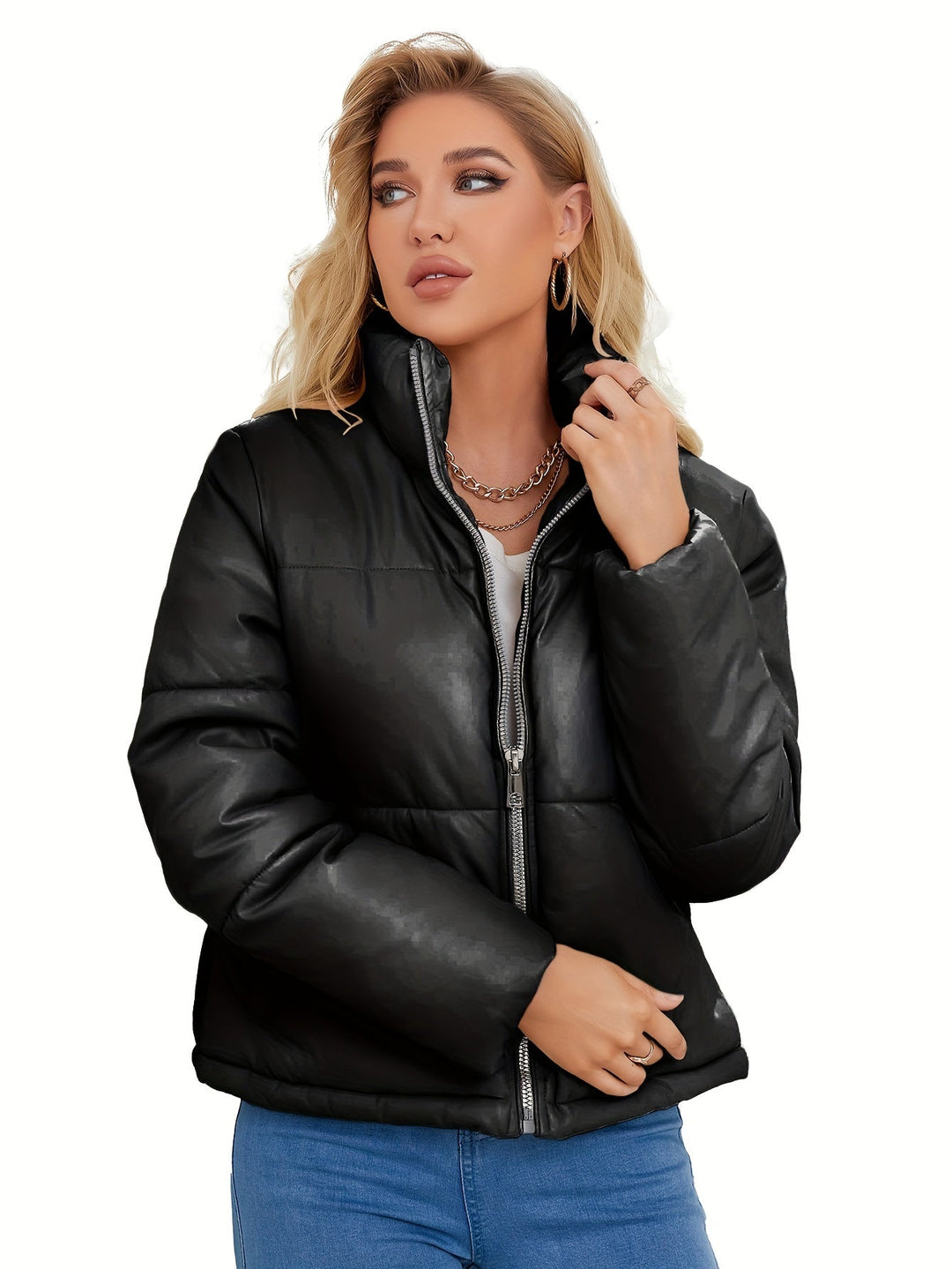 Damen Steppjacke – Warm Gefütterte Winterjacke mit Reißverschluss & Stehkragen
