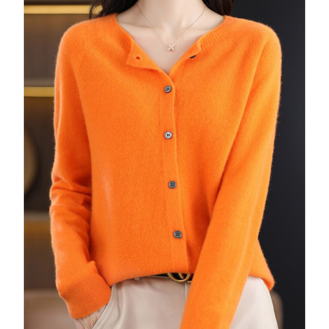 Cardigan en maille à col rond pour femmes en pure laine mérinos