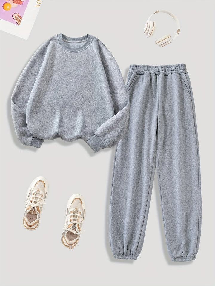 Sweat-shirt à manches longues confortable avec doublure en peluche & pantalon de jogging pour femmes | Idéal pour l'automne/hiver