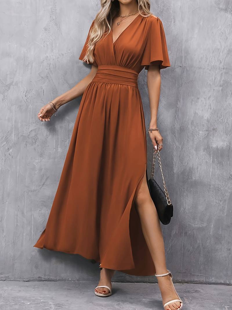 Elegante vestito lungo da donna con spacco e effetto incrociato – vestito fluido con scollo a V per estate, sera ed eventi