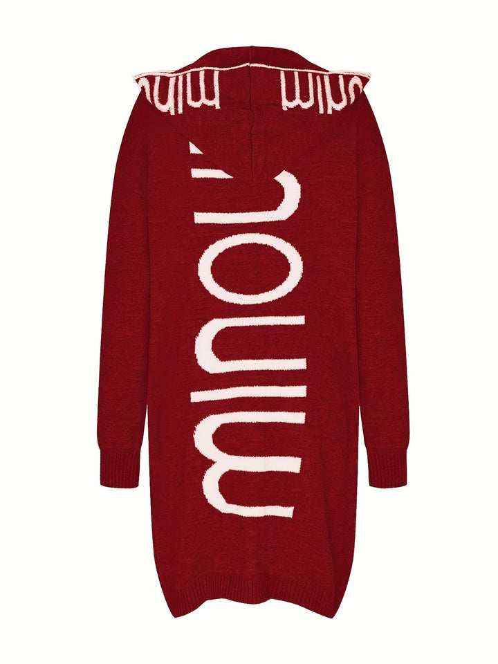 Lässiger Gedruckter Kragen Kapuzen Strickjacke Für Damen | Perfekt für entspannte Tage