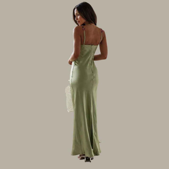Elegantes Satin-Maxikleid mit filigraner Blumenverzierung